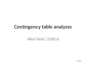 Contingency table analyses Milo Radi 120010 114 Introduction