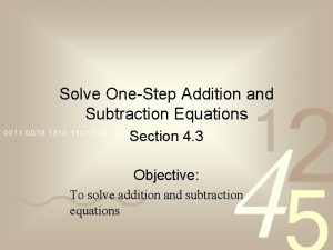 Solve OneStep Addition and Subtraction Equations Section 4