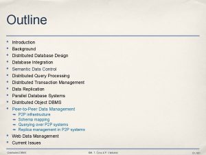 Outline Introduction Background Distributed Database Design Database Integration