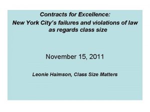 Contracts for Excellence New York Citys failures and