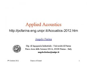 Applied Acoustics http pcfarina eng unipr itAcoustics2012 htm