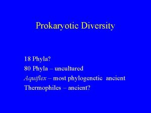 Prokaryotic Diversity 18 Phyla 80 Phyla uncultured Aquiflex