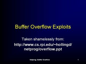 Buffer Overflow Exploits Taken shamelessly from http www