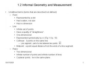 1 2 Informal Geometry and Measurement Undefined terms
