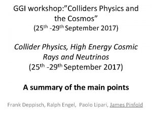 GGI workshop Colliders Physics and the Cosmos 25
