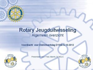 Rotary Jeugduitwisseling Algemeen overzicht Voordracht voor Districtwerkdag D
