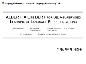 Sogang University Natural Language Processing Lab ALBERT A