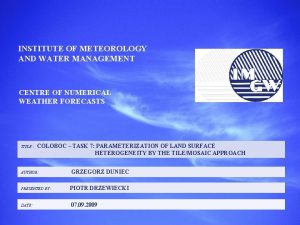 INSTITUTE OF METEOROLOGY AND WATER MANAGEMENT CENTRE OF