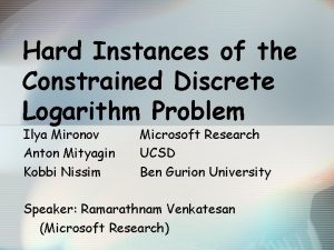 Hard Instances of the Constrained Discrete Logarithm Problem
