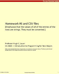 Carnegie Mellon Worcester Polytechnic Institute Homework 6 and