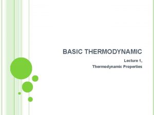 BASIC THERMODYNAMIC Lecture 1 Thermodynamic Properties INTRO Thermodynamic