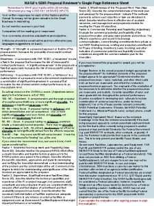 NASAs SBIR Proposal Reviewers Single Page Reference Sheet