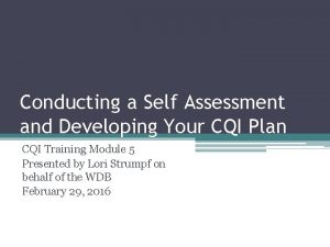 Conducting a Self Assessment and Developing Your CQI