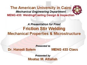 The American University in Cairo Mechanical Engineering Department