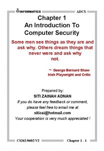 ADCS Chapter 1 An Introduction To Computer Security