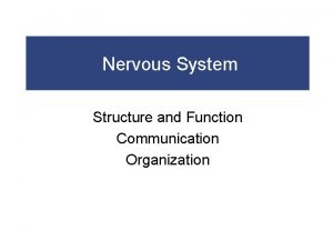 Nervous System Structure and Function Communication Organization Neuron