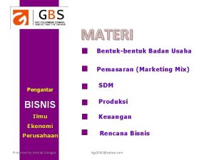 MATERI Bentukbentuk Badan Usaha Pemasaran Marketing Mix Pengantar
