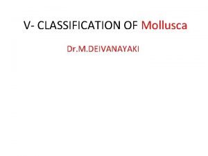 V CLASSIFICATION OF Mollusca Dr M DEIVANAYAKI Mollusca
