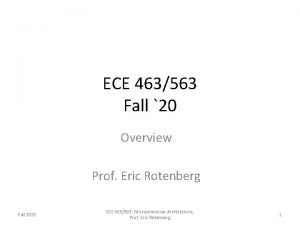 ECE 463563 Fall 20 Overview Prof Eric Rotenberg