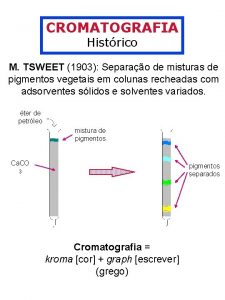 CROMATOGRAFIA Histrico M TSWEET 1903 Separao de misturas