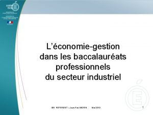 Lconomiegestion dans les baccalaurats professionnels du secteur industriel