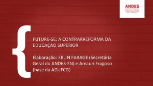 FUTURESE A CONTRARREFORMA DA EDUCAO SUPERIOR Elaborao EBLIN