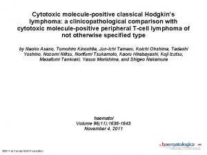 Cytotoxic moleculepositive classical Hodgkins lymphoma a clinicopathological comparison