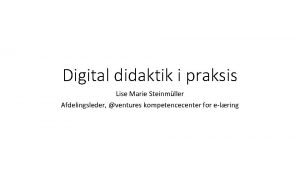 Digital didaktik i praksis Lise Marie Steinmller Afdelingsleder