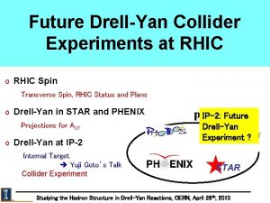 Future DrellYan Collider Experiments at RHIC o RHIC