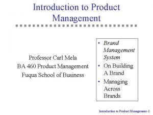 Introduction to Product Management Professor Carl Mela BA