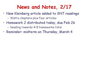 News and Notes 217 New Kleinberg article added