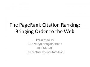 The Page Rank Citation Ranking Bringing Order to