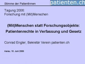 Stimme der Patient Innen Tagung 2006 Forschung mit