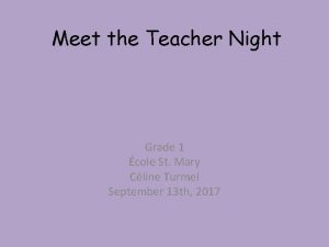 Meet the Teacher Night Grade 1 cole St