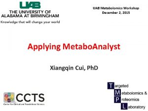 UAB Metabolomics Workshop December 2 2015 Applying Metabo