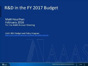 RD in the FY 2017 Budget Matt Hourihan