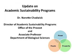 Update on Academic Sustainability Programs Dr Nanette Chadwick