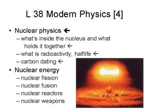 L 38 Modern Physics 4 Nuclear physics whats