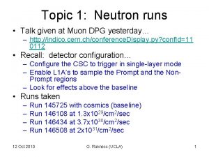 Topic 1 Neutron runs Talk given at Muon