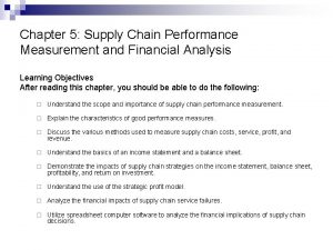 Chapter 5 Supply Chain Performance Measurement and Financial