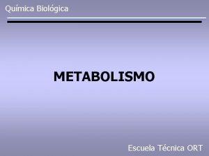Qumica Biolgica METABOLISMO Escuela Tcnica ORT Definicin Conjunto