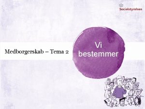 Medborgerskab Tema 2 Vi bestemmer Tema 2 Dag