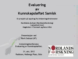 Evaluering av Kunnskapslftet Samisk Et prosjekt p oppdrag