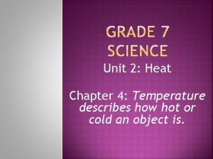 Unit 2 Heat Chapter 4 Temperature describes how