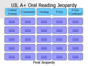 UIL A Oral Reading Jeopardy Contest Format Contestants