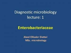 Diagnostic microbiology lecture 1 Enterobacteriaceae Abed El Kader