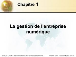 Chapitre 1 La gestion de lentreprise numrique Jacques