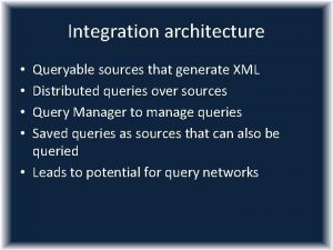 Integration architecture Queryable sources that generate XML Distributed