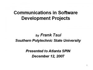 Communications in Software Development Projects by Frank Tsui