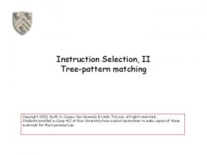 Instruction Selection II Treepattern matching Copyright 2003 Keith